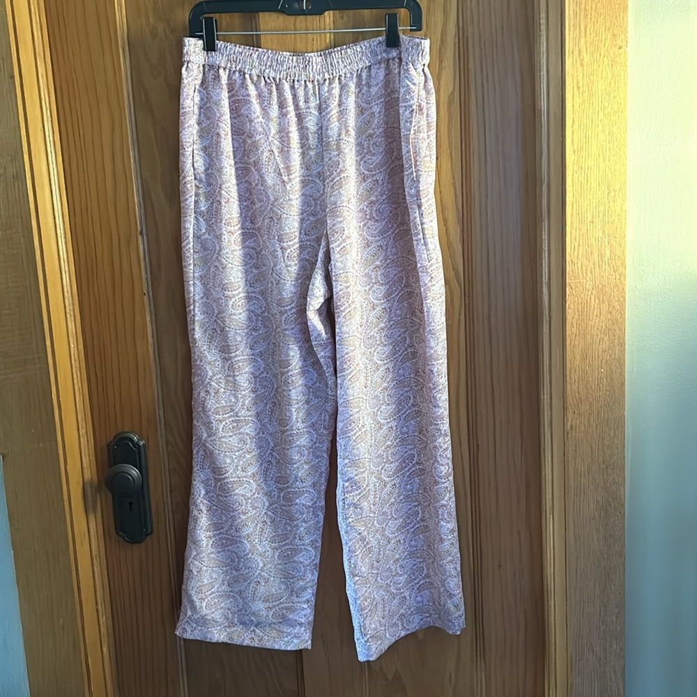 10Tall- J. Crew 100% Silk Pull-on Pant -Paisley Pink Yellow Blush White Size 10T
